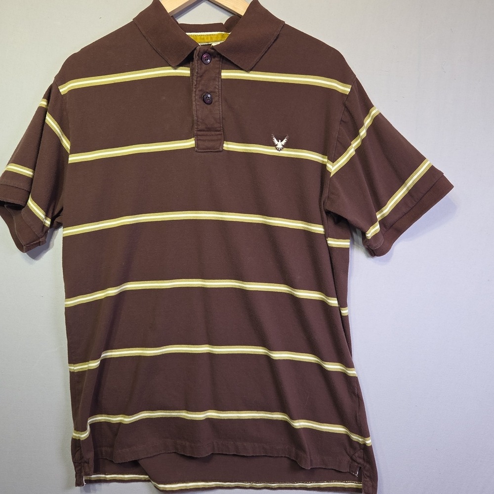 Company 81 Men's Large Brown Striped Polo Shirt Cotton Short Sleeve Casual
